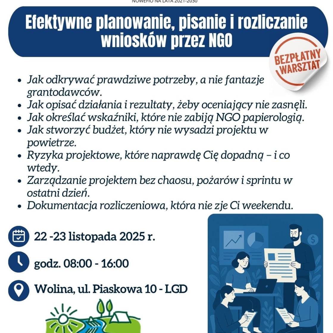 Szkolenie dla liderów organizacji pozarządowych: „Efektywne planowanie, pisanie i rozliczanie wniosków przez NGO”