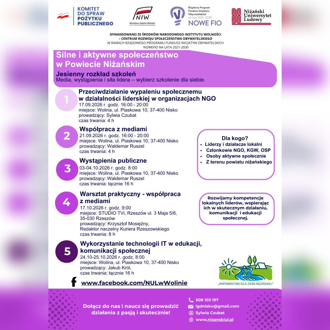 Jesienny rozkład szkoleń dla liderów społecznych i organizacji NGO